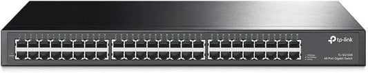 TP-Link 48 Port Gigabit Ethernet Switch | Plug and Play | Sturdy Metal w/ Shielded Ports | Rackmount | Fanless | Traffic Optimization | Unmanaged (TL-SG1048) , Black