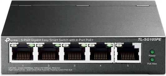 TP-Link 5 Port Gigabit PoE Switch | 4 PoE+ Port @65W | Easy Smart | Plug & Play | Limited Lifetime Protection | Shielded Ports | Support QoS, Vlan, IGMP and Link Aggregation (TL-SG105PE)