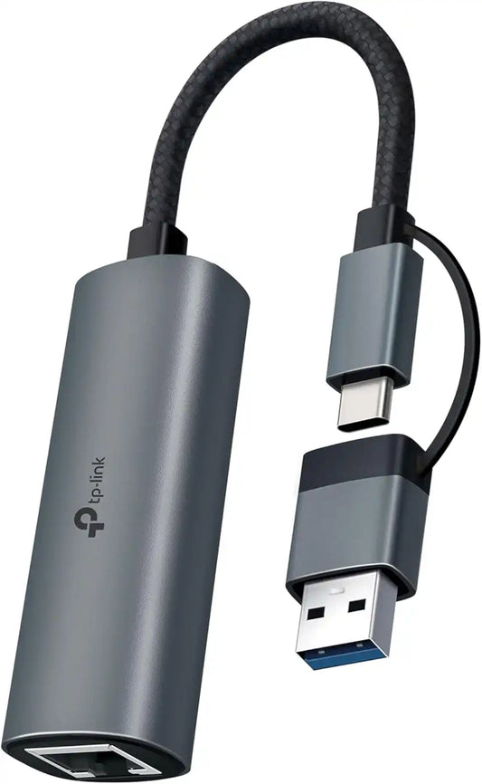 TP-Link 2-in-1 USB A & USB C 3.0 to Ethernet Adapter for Laptop, Plug &Play